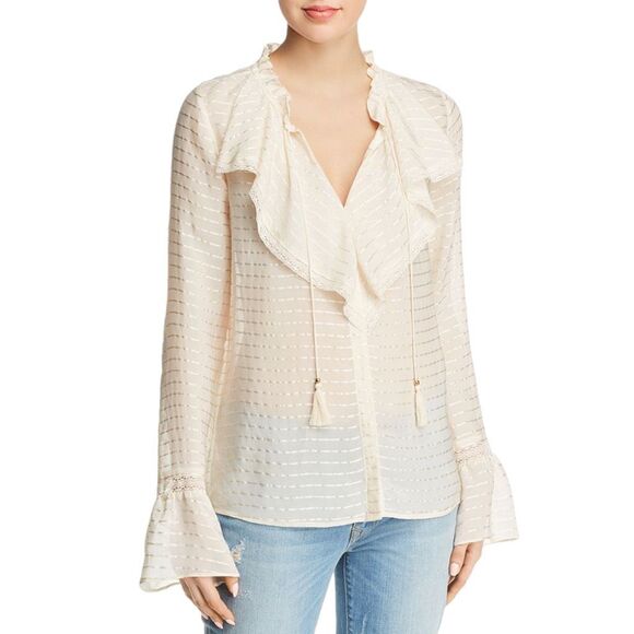 PAIGE Tops - Paige Silvette Cream Victorian Peasant Ruffled Silk Bell Sleeve Striped Blouse M